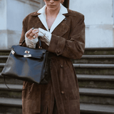 Brown Suede Double Breasted Trench Coat with Belted Waist3