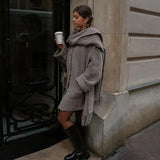 Oversized Wool Coat with Attached Scarf | Heather Taupe